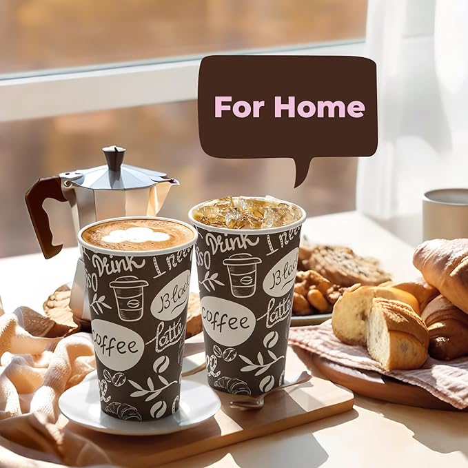 Fit Meal Prep 16 oz Coffee Cups 1000 Count, Leak-Proof Hot Cup, Disposable Paper Coffee Cup Bulk for Hot/Cold Beverage, Durable Thickened Paper Cups for Party, Office, Bussines, Home, Bistros
