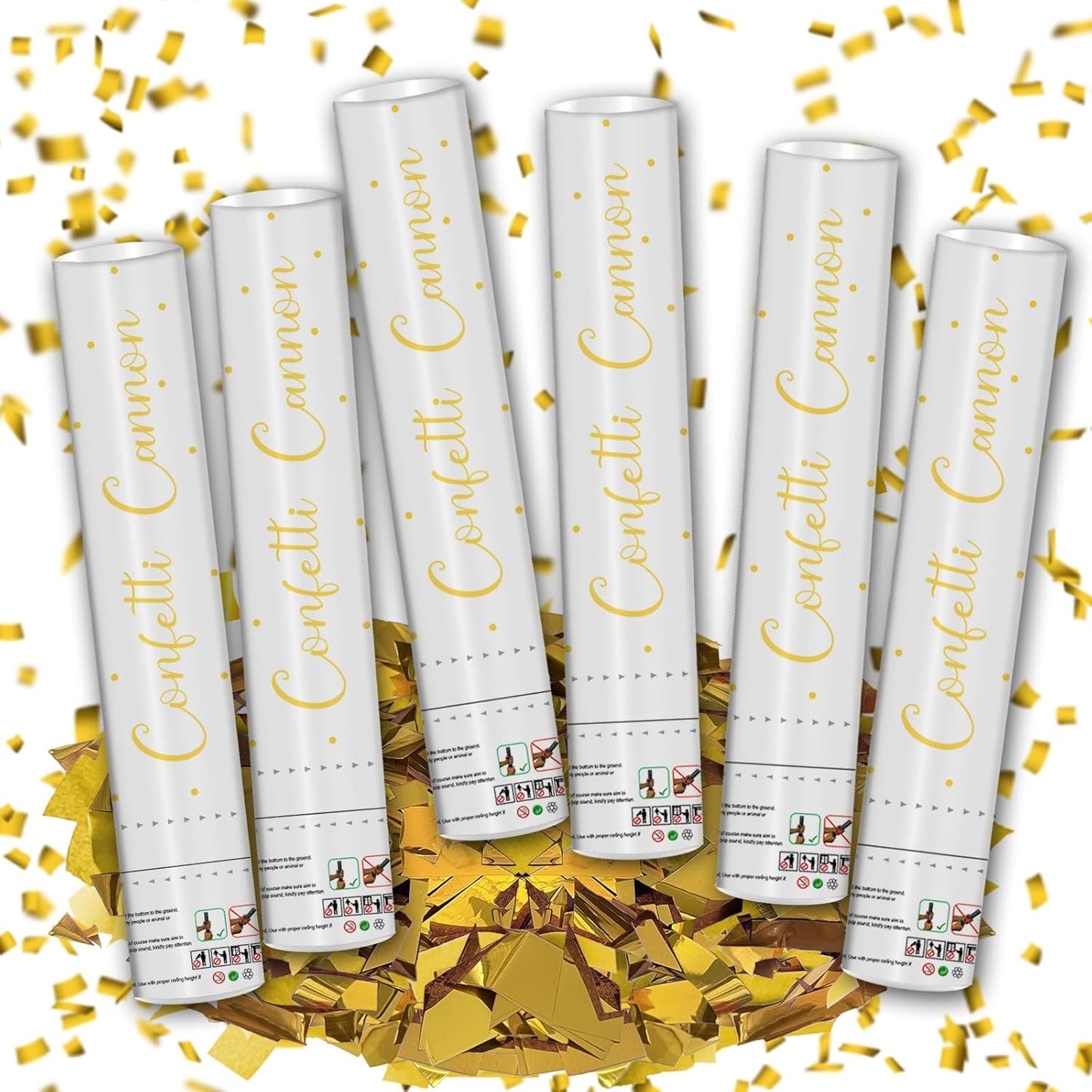 12" Gold Confetti Confetti Cannons - Party Poppers for Birthday Graduation Retirement Wedding New Year Celebrations - Easy to Use, Pack of 6