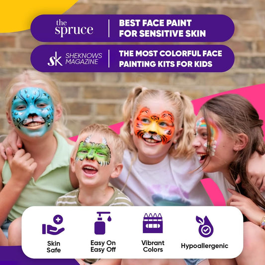 28 Color Face Painting Kit for Kids - Blue Squid Face Paint Kit Palette with 160pc accessories Stencils, Water Activated Non Toxic Washable Professional Facepaint body set Halloween Party Makeup