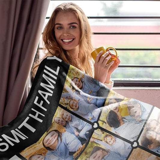 Mothers Day Blanket Gifts for Mom,Custom Blanket with Picture Text Personalized Photo Throw Blanket Customized New Moms Gift from Daughter Son Husband, Birthday Gift for Wife Grandma Grandmother Women