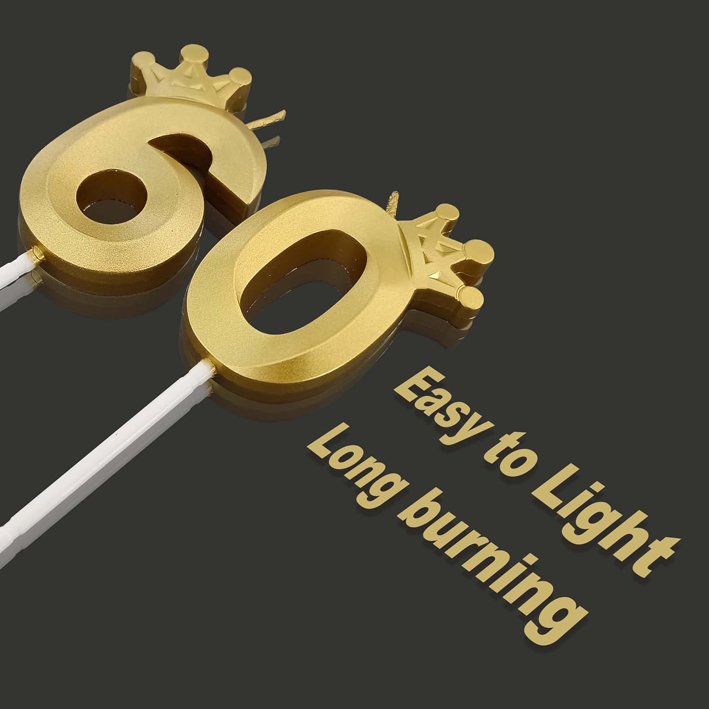 The Number 60 Gold Birthday Candles for Cake is Beautiful Number Candles for 60th Birthday Decorations for Man and Women(Gold-60, Crown)