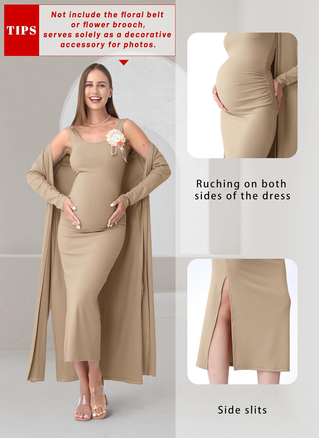 Rnxrbb 2 PCS Fall Winter Maternity Dress Cardigan Set Long Bodycon Maxi Formal Dresses Boho Baby Shower for Women