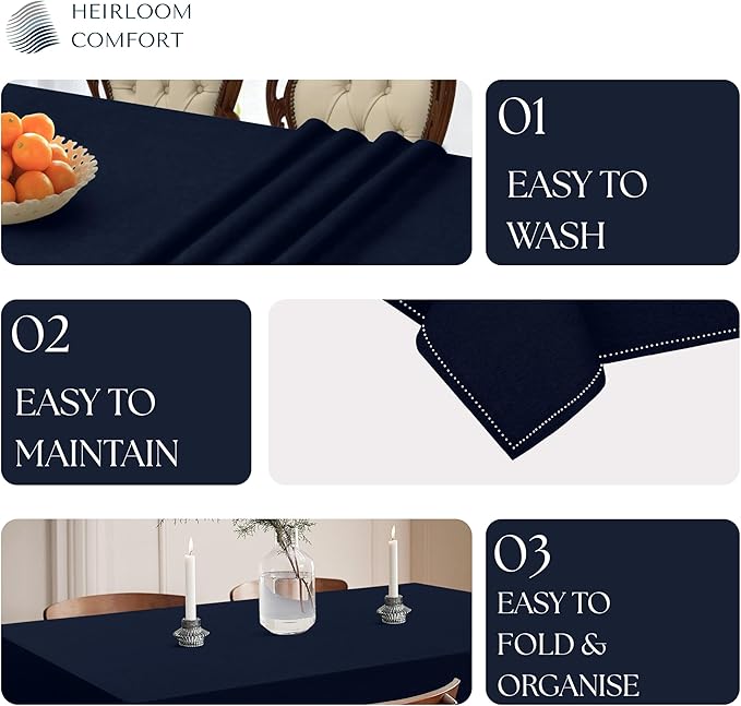 Navy Blue Table Cover, 100% Cotton Tablecloth 60x84 Inch, Fits 6-8 Seats, Soft, Durable, Washable, Wrinkle Resistant, Rectangle Table Cloth for Dining, Holiday Celebrations, Dinner