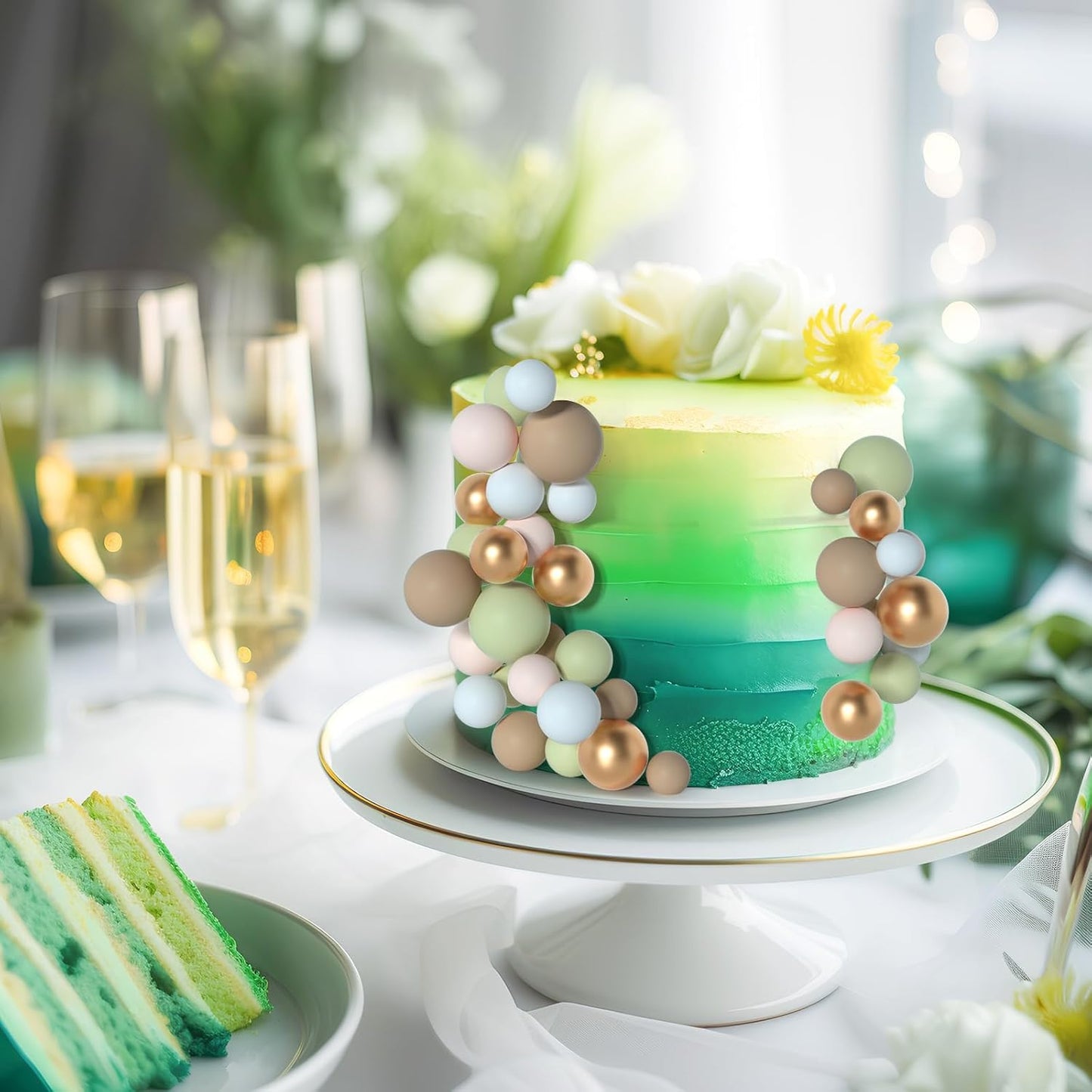 138 Pcs Balls Cake Topper Decorations Balloon Cupcake Toppers Foam Multisize Cake Topper Balls for Birthday Party Wedding Anniversary(Assorted Brown,Matcha Green,Khaki)