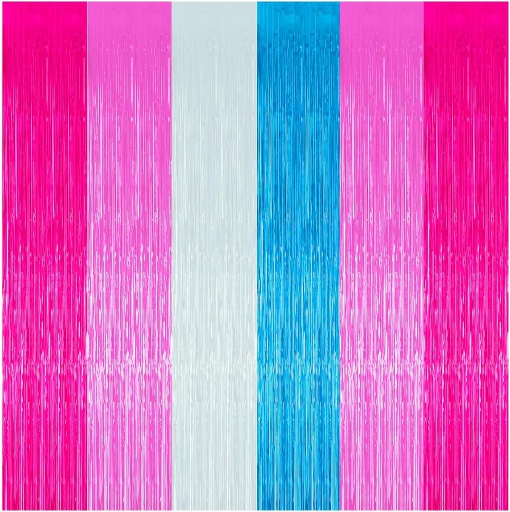 Pink and Teal Birthday Decorations, 3 Pack Pink Streamers and Teal Fringe Backdrop, Photo Booth Props Room Doorway Deco for Boys and Girls Party Supplies