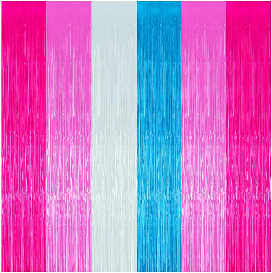 Pink and Teal Birthday Decorations, 3 Pack Pink Streamers and Teal Fringe Backdrop, Photo Booth Props Room Doorway Deco for Boys and Girls Party Supplies