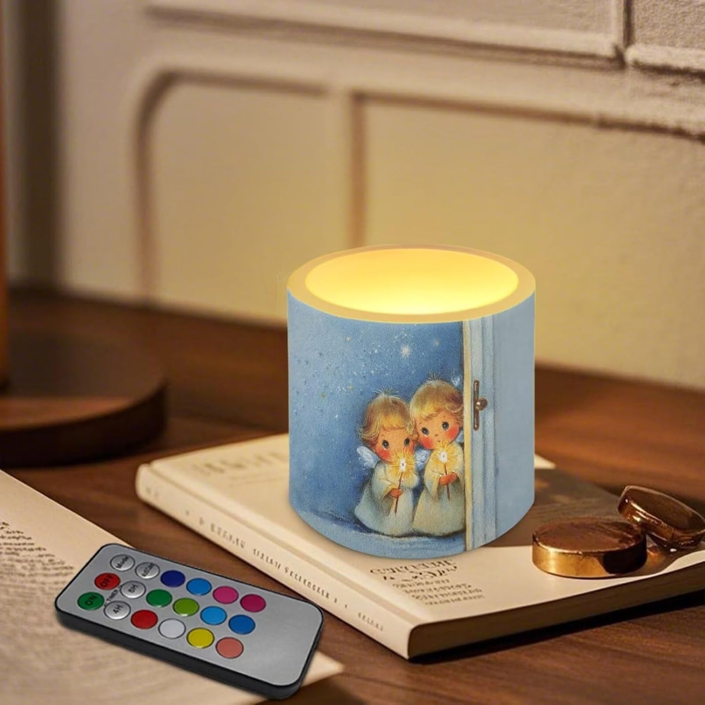 Poceacles LED Flameless Candles Set of 4 Multi-Color Battery Operated Fake Flickering Candles with Remote and Timer, for Holiday Festival Winter Decorations, Cute Angel Sparkler