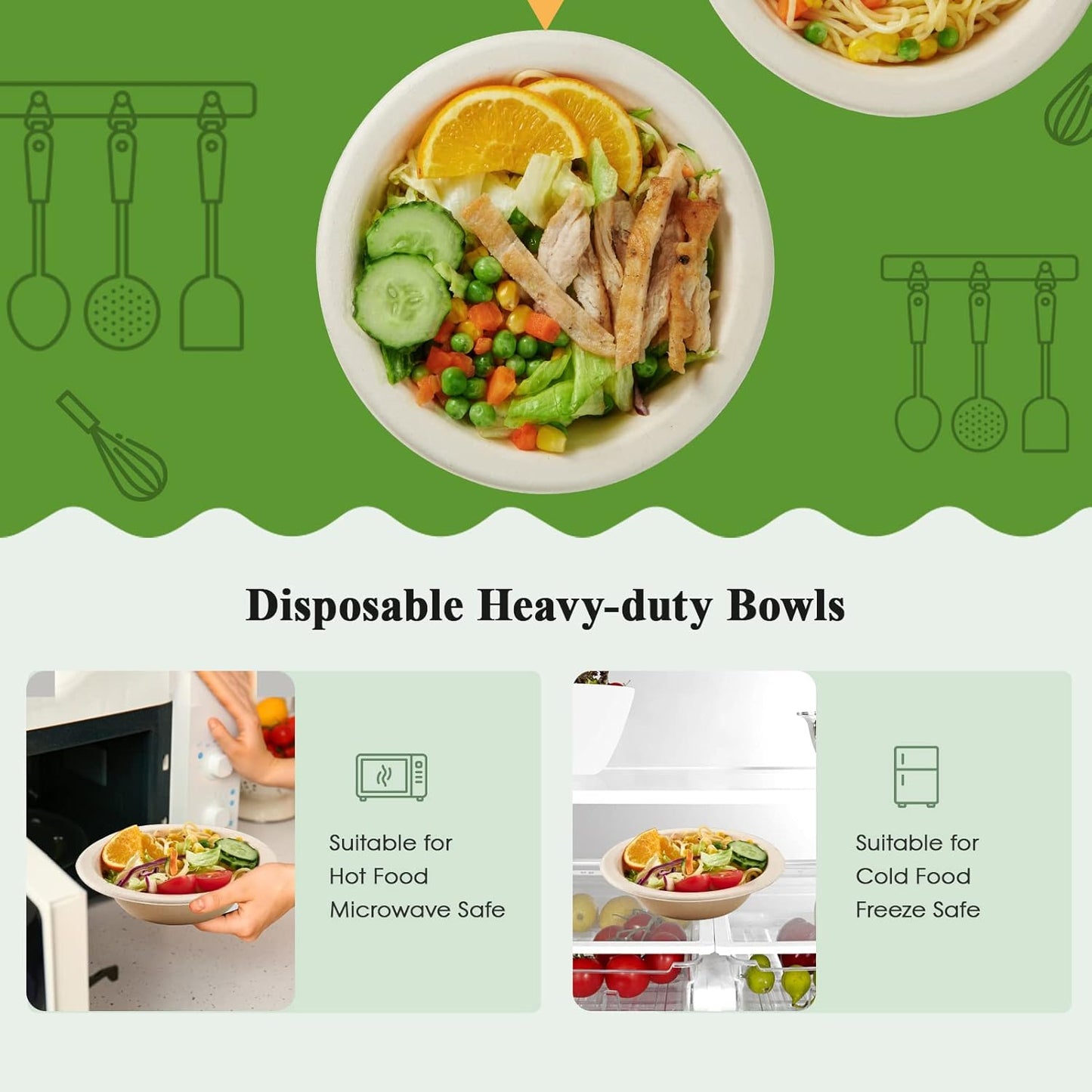 ECOLipak 150 Pack Compostable Disposable Paper Bowls, 16 OZ Bagasse Heavy duty Biodegradable Eco Friendly Sugarcane Soup Bowls for Salad Dessert(Nature)