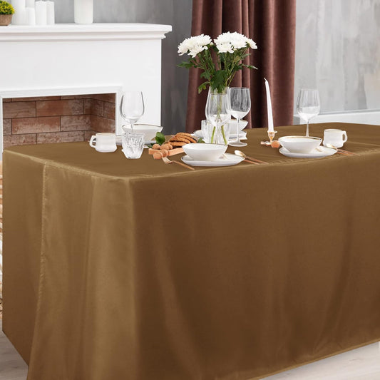 Obstal 2 Pack 8ft Tablecloths for Rectangle Tables - Water Resistant Washable Fabric Polyester Rectangle Table Cover Protector for Wedding, Banquet and Trade Shows, 96L x 30W Inches, Coffee
