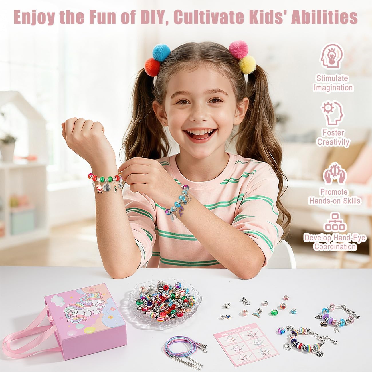 Emibele Girls Charm Beads Bracelet Making Kit, 87pcs Christmas-Themed Jewelry Making Kit for Kids Age 5-12, DIY Arts Crafts Toys for Teens Girls Holiday Gift Choices on Birthday Valentines Xmas