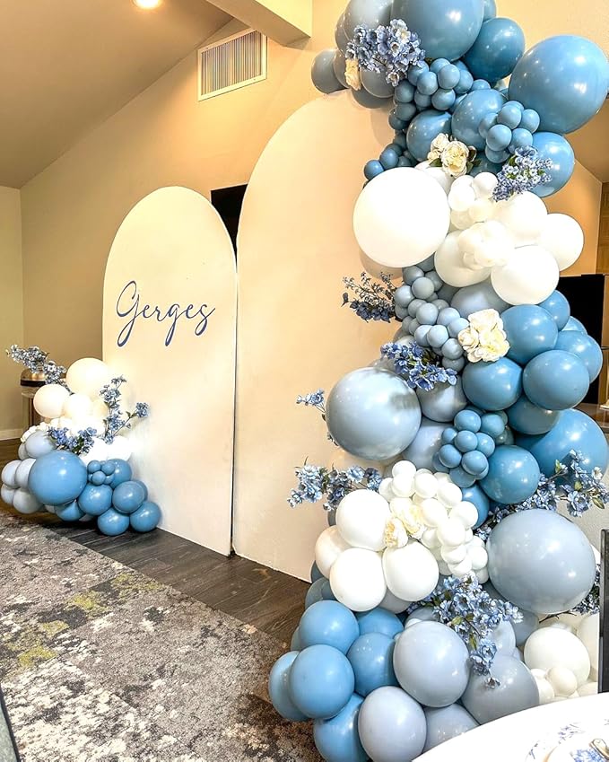 Dusty Blue Sand White Balloons, 50 Pcs 12 Inches Dusty Haze Light Blue White Sand Latex Balloon for Birthday Baby Show Bridal Party Decorations