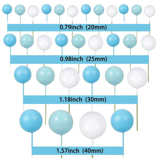 Gyufise 30Pcs Colorful Balls Cake Topper Mini Balloon Cupcake Toppers DIY Foam Ball Cake Insert Decoration for Wedding Baby Shower Birthday Party Decorations Supplies Deep Blue Light Blue White
