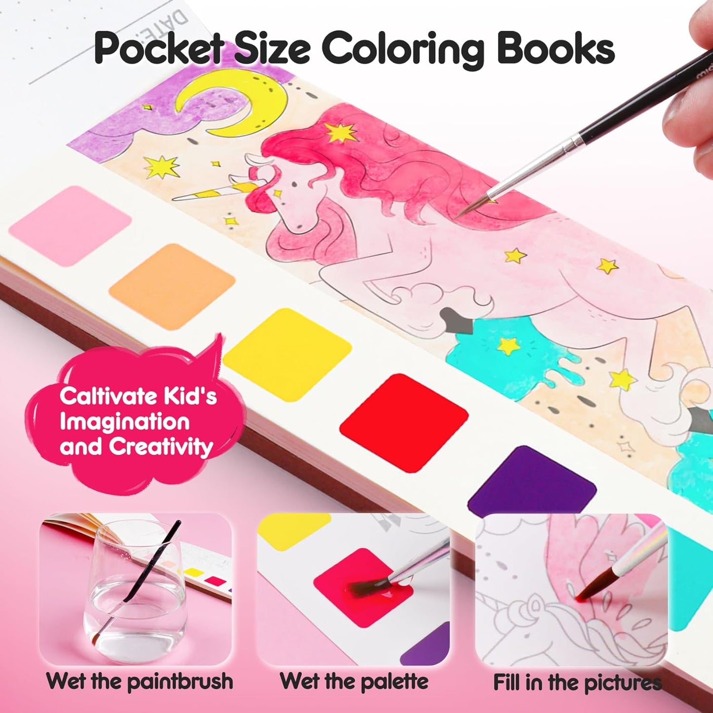 Watercolor Painting Coloring Books Pocket Watercolor Paint Bookmarks, Mess Free Paint with Water Set, Travel Class Activities Art Party Favors Exchange Birthday Gifts for Kids