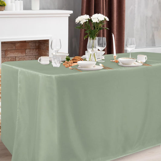 Obstal 2 Pack Table Clothes for 8 Foot Rectangle Tables - Water Resistant Washable Fabric Polyester Rectangle Table Cover Protector for Wedding, Banquet and Trade Shows, 96L x 30W Inches, Sage Green