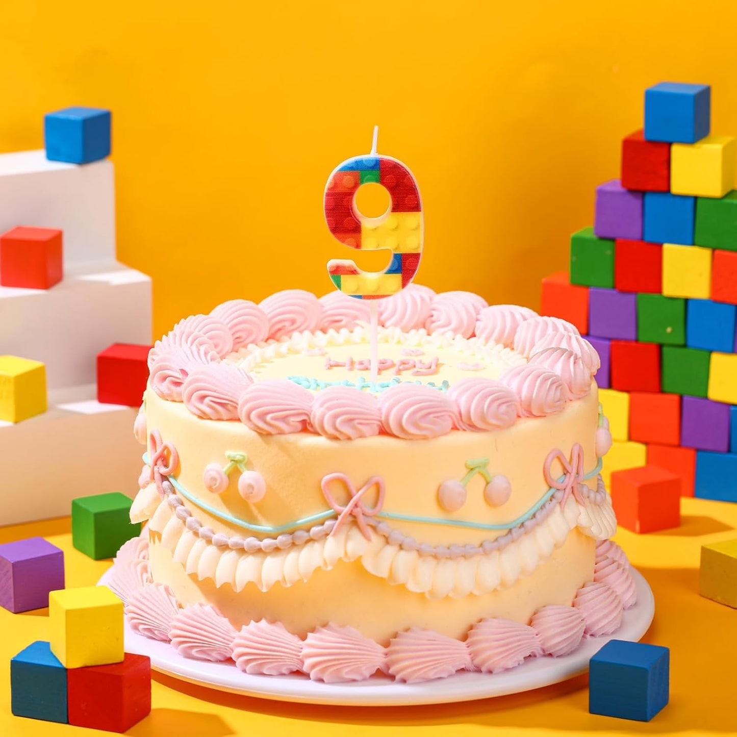 Building Block Number 0-9 Birthday Cake Candle Numeral Birthday Sparkler Candles for Building Block Cake Topper for Party Decorations Supplies(Number 9)