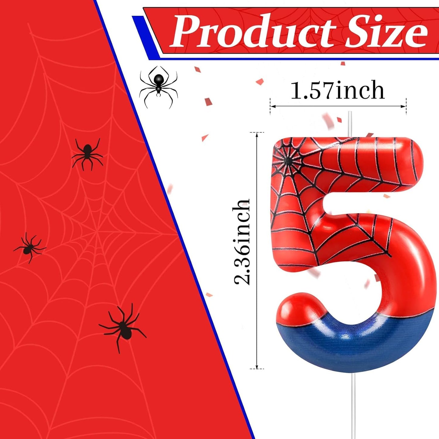 Spider Themed Birthday Candle Number 5 Candle Birthday Cake Candle Party Decoration Cake Topper for Spider Party Decoration Theme Party Supplies (Number 5)