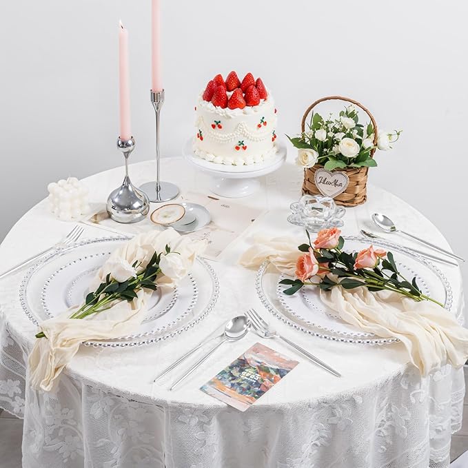 20pcs Clear and Silver Charger Plates 13inch Plastic Charger Plates Plastic Round Dinner Plate with Beaded Rim for Home Birthday Wedding Party Events Table Decor
