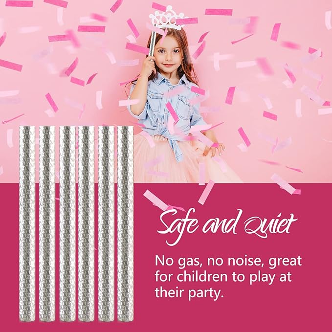 BATTIFE It's a Girl, 6Pack Gender Reveal Confetti Sticks, Tissue Paper Confetti Flick Flutter Wands for Baby Girl Shower, Wedding, Birthday Party Supplies Decoration, Shoot Poppers, 14inch Pink