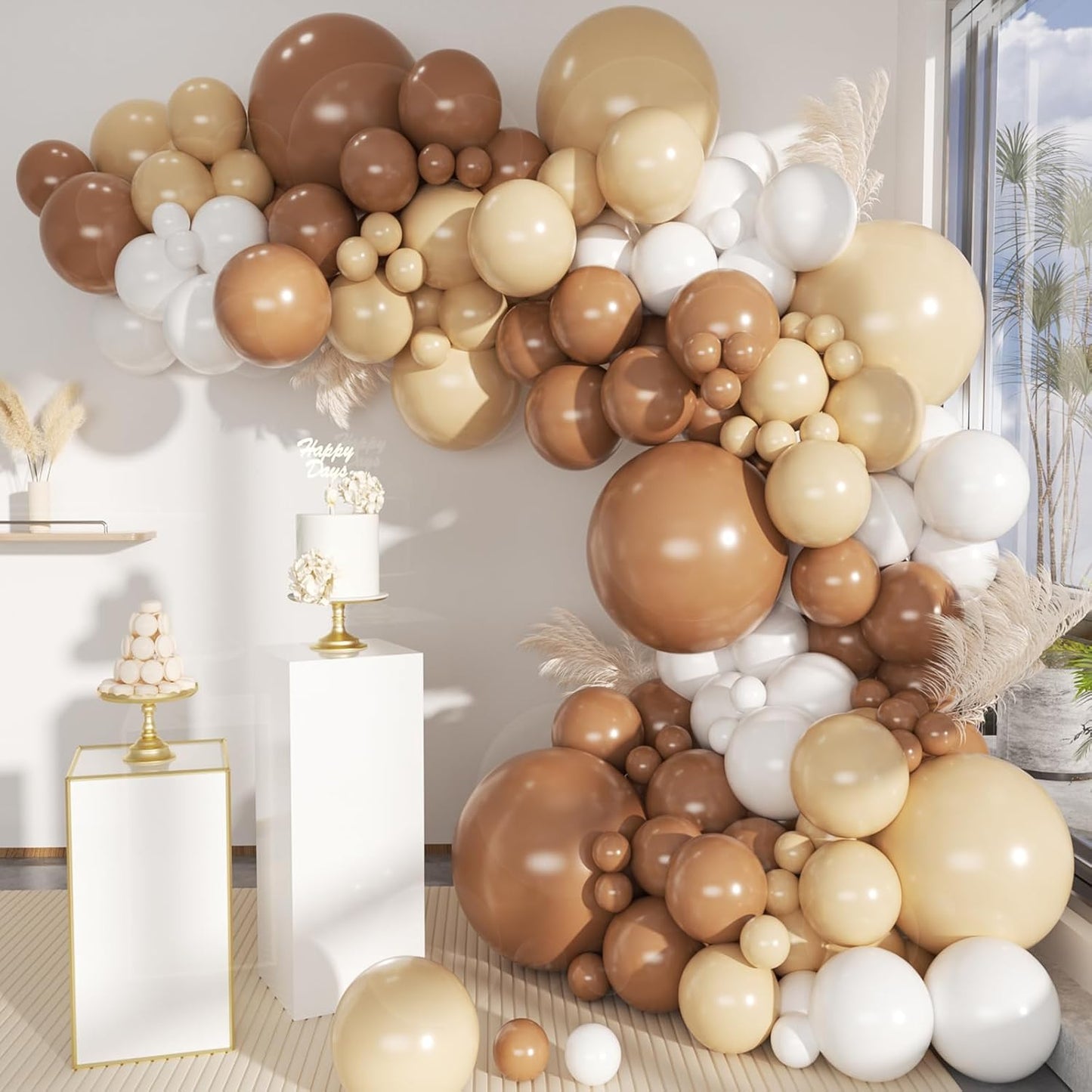 Boho Balloons Garland Arch Kit, 146 Pcs Brown Nude White Balloons Different Sizes for Girls Baby Shower Garden Tea Party Bachelorette Birthday Wedding Decorations