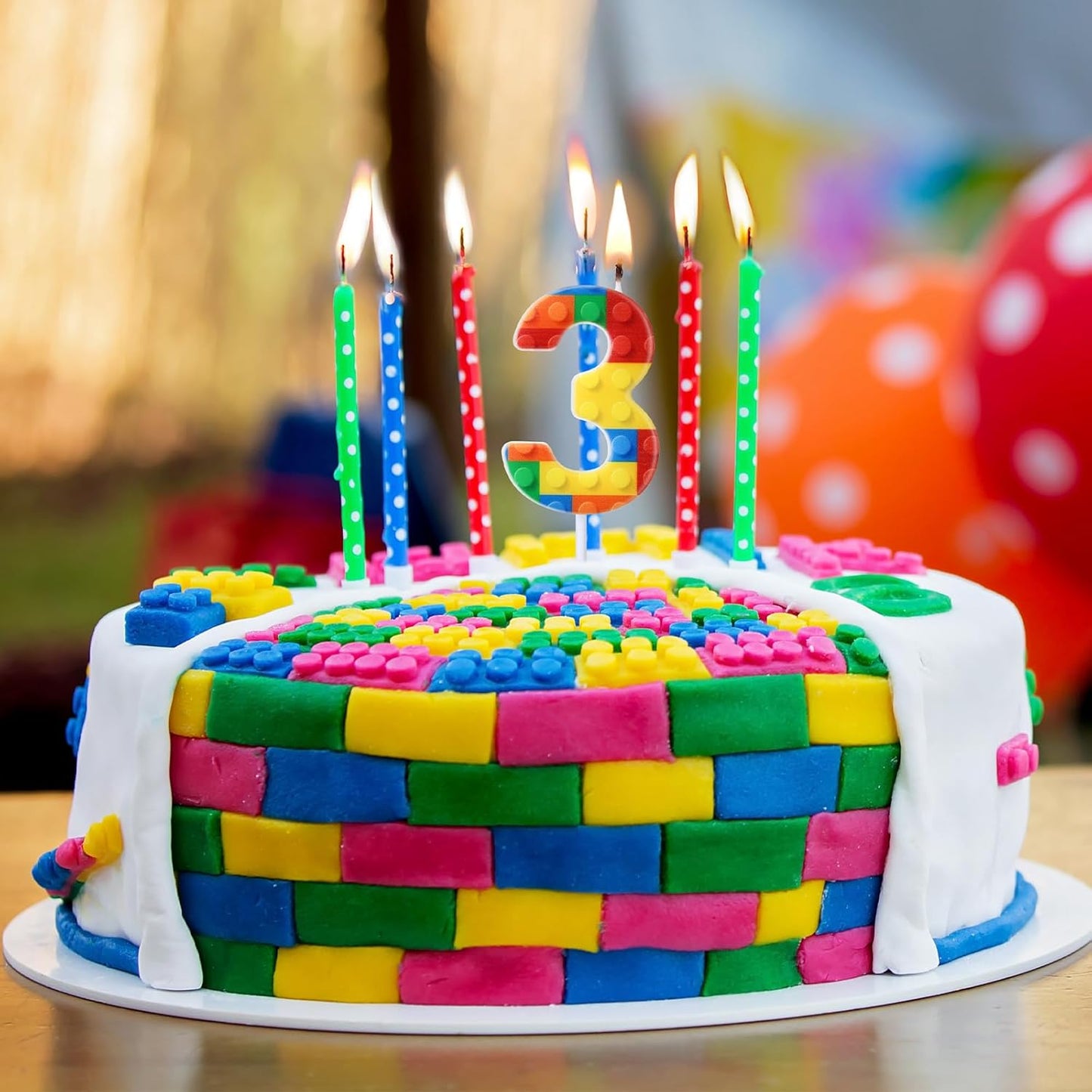 Building Block Number 0-9 Birthday Cake Candle Numeral Birthday Sparkler Candles for Building Block Cake Topper for Party Decorations Supplies(Number 3)