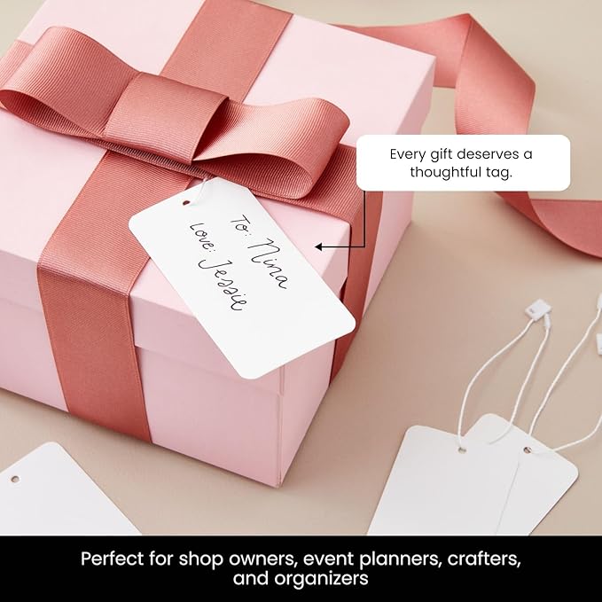 Blank Hang Tags with String & Fasteners – 2 x 3.5 in Cardstock Paper Tags for Labeling, Pricing, and Gifting, Perfect for Crafts, Retail, and Events – 500-Pack for Easy Organization
