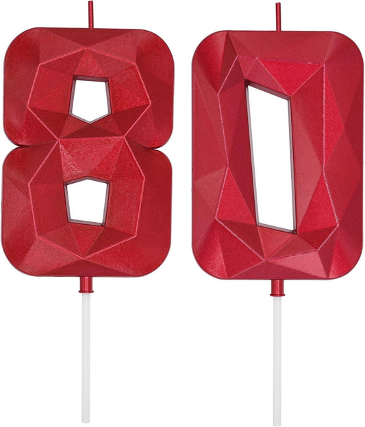 DERVENTA Large Birthday Candle Number 3D Red 3.7 inch Party Celebration Anniversary Decoration Cake Topper 1 Piece (Number 80 Red)