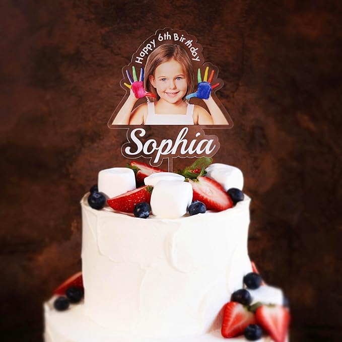 Custom Photo Cake Topper – Personalized Acrylic Cake Topper with Picture and Name, Printed Cake Sign Charm for Couples and Dessert Decoration