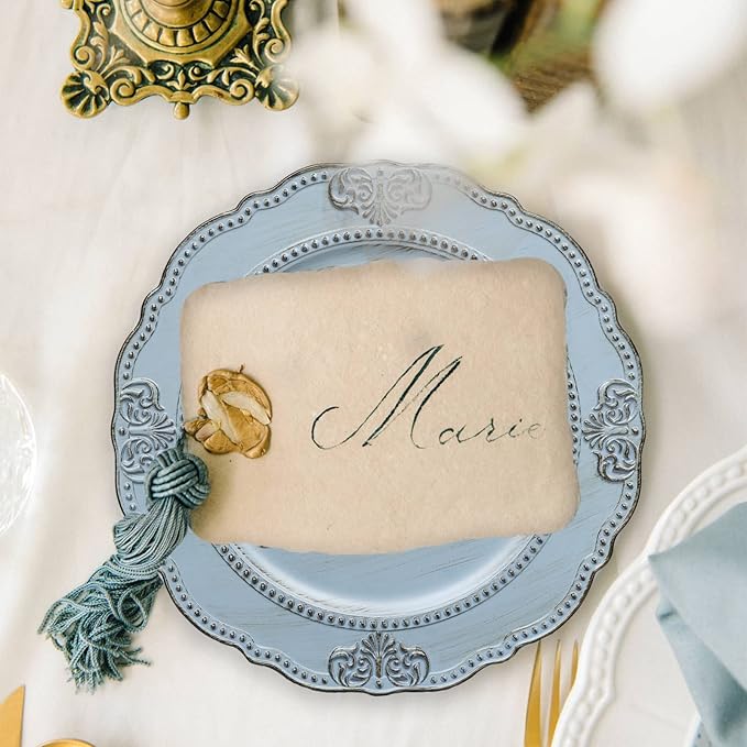 Spsyrine Antique Blue Charger Plates Set of 6, 13" Chargers for Dinner Plates, Wedding, Banquets, Party