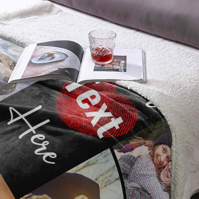 Custom Blanket with Picture Personalized Sherpa Fleece Throw Blanket - Thick and Warm Fuzzy Plush Blanket - Customized Valentines Day Gifts for Couple Girlfriend Boyfriend