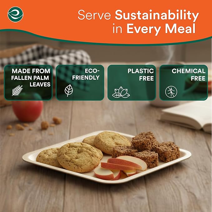 ECO SOUL 6 Inch Disposable Palm Leaf Plates [50 Pack] Premium Food-Safe Heavy Duty Compostable Bamboo Paper Plates for Dessert, Dinner, Apetizers, Weddings, Party, Camping & Catering Events [Square]