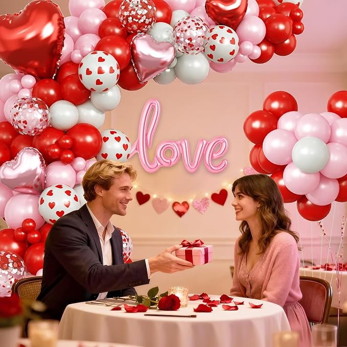 Mothers Day Balloon Arch Garland Kit, Pink Red White Latex Balloon with Happy Mother Day Love Heart Mylar Foil Balloons for Motherday Best Mon Ever Wedding Anniversary Birthday Party Decorations