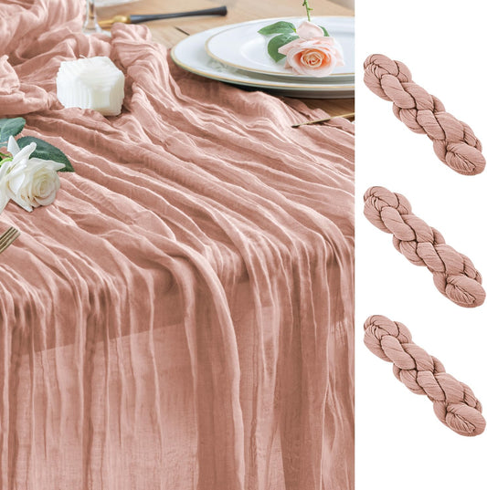 Wokceer Cheesecloth Table Runner 3Pack 10FT Dusty Pink Christmas Boho Gauze Cheese Cloth Table Runner for Party Easter Rustic Sheer Table Runners for Baby Bridal Shower Wedding
