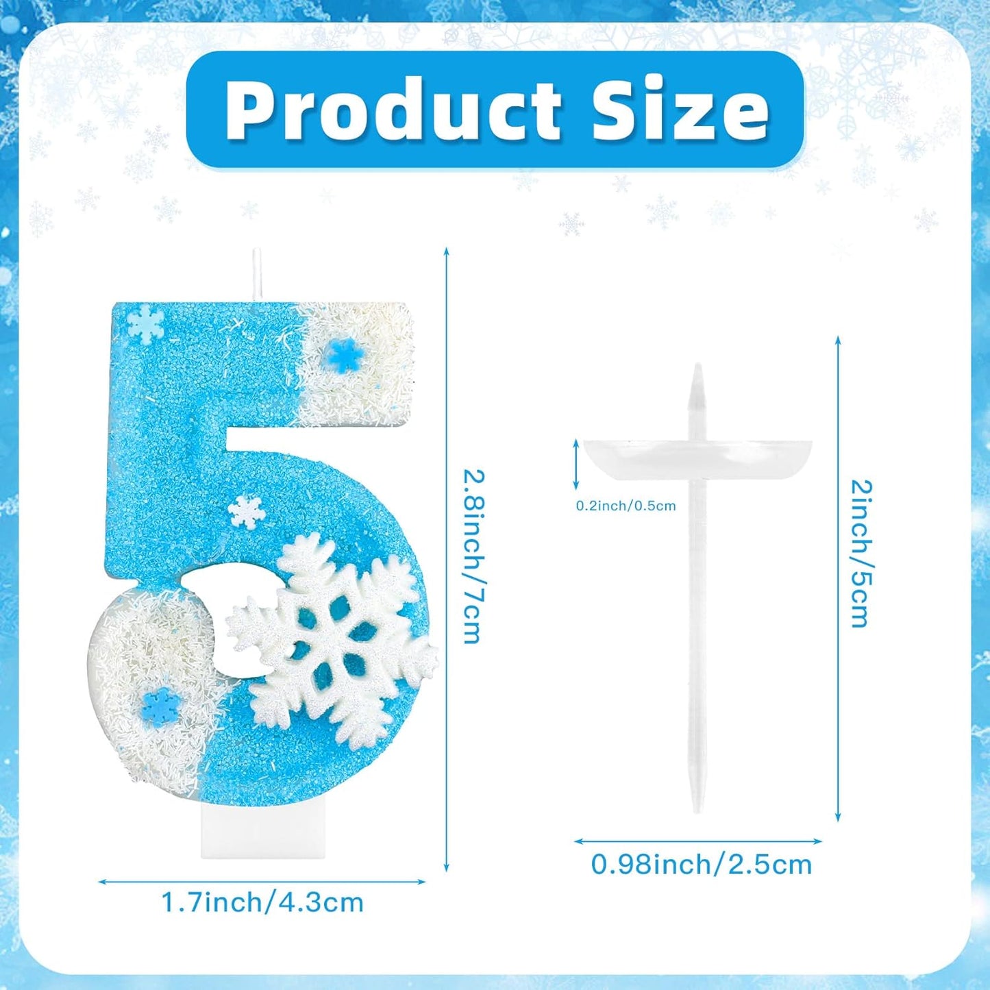 Frozen Birthday Party Decorations, Number 5 Birthday Candle, Frozen Birthday Party Favors, Happy Birthday Candle for Cake, Blue Snowflake Cake Topper Decoration for 5th 5 Year Old Party Favor Supplies