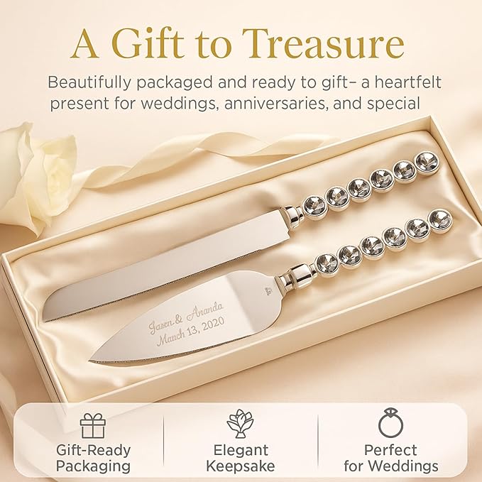 GIFTS INFINITY Personalized Wedding Cake Knife and Server Set with Engraving – Cake Cutting Utensil Set, Keepsake Gift for Wedding, Anniversary, Reception, Birthday & Other Occasions (ST-101)