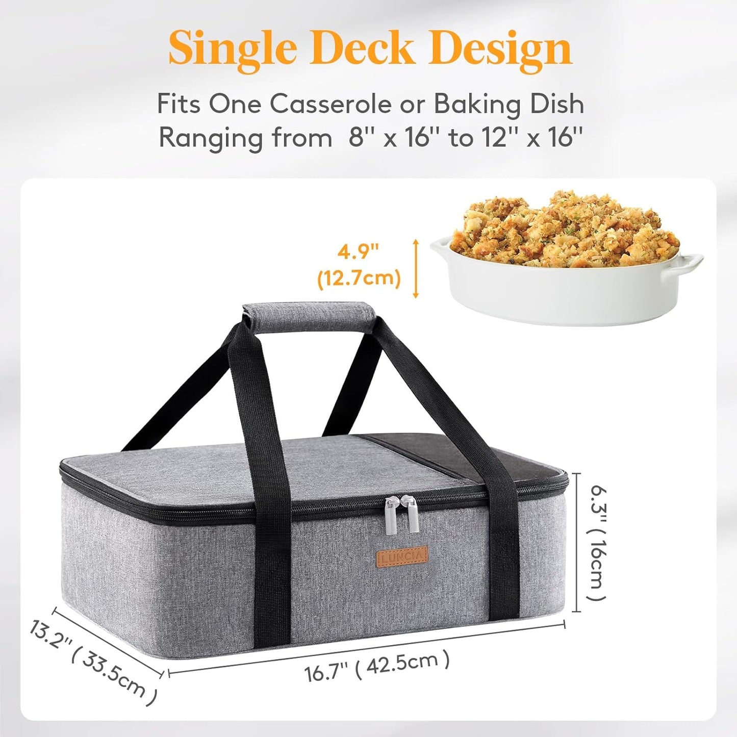 Lifewit Insulated Casserole Carrier for Hot or Cold Food, Lasagna Lugger Tote for Potluck Parties/Picnic/Cookouts, Fits 11"x15" Baking Dish, Grey