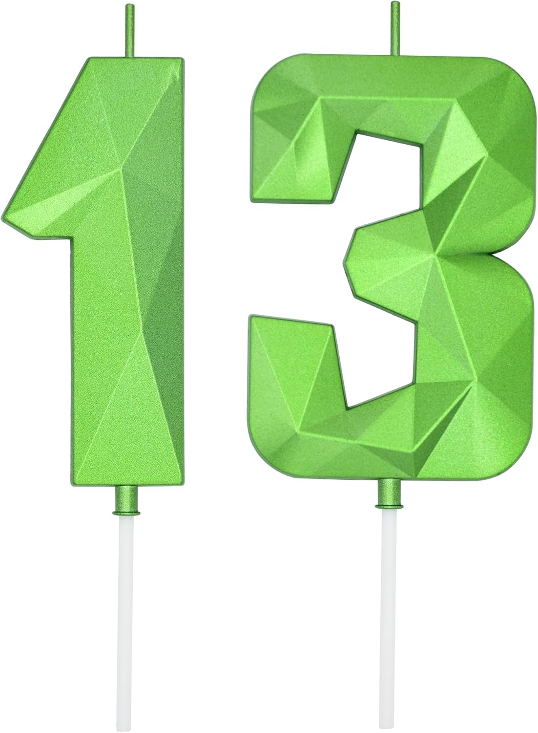 DERVENTA Large Birthday Candle Number 3D Green 3.7 inch Party Celebration Anniversary Decoration Cake Topper 1 Piece (Number 13 Green)
