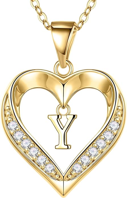 TURANDOSS Valentines Day Gifts for Kids Teen Girls - Heart Initial Necklaces, Dainty 14K Gold Plated CZ Heart Letter A-Z Pendant Necklace Trendy Jewelry Valentines Day Gifts for Wife Girlfriend