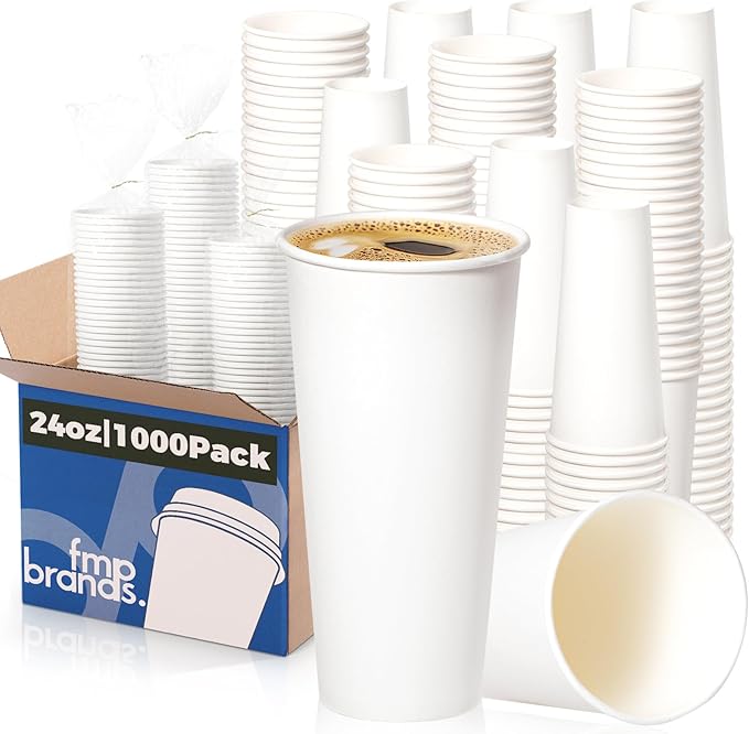 Fit Meal Prep 1000 Pack 24 oz Disposable Paper Coffee Cups, Premium White Hot Cups for Hot/Cold Beverage, Durable Thickened Paper Cup Bulk for Party, Office, Bussines, Home, Bistros, Events