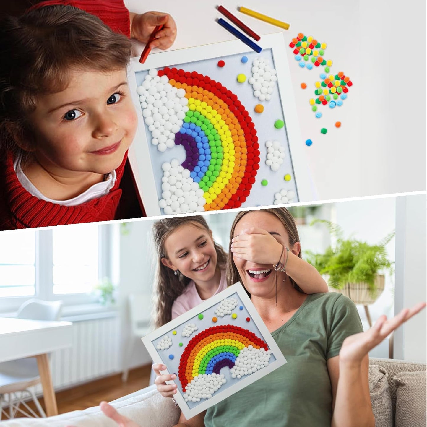 Funto Rainbow Painting Art Kit - 1100+ Pom Poms, Canvas and Sturdy Frame for Home Decor, Artistic Crafts for Kids
