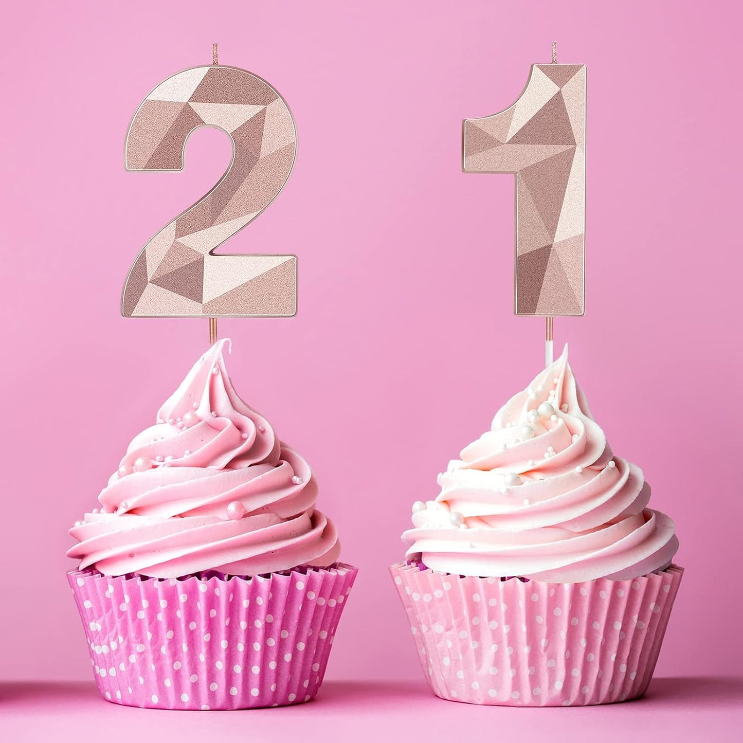 Nuanchu 21st &12th Number Birthday Candles 3D Diamond Shape Numeral Candles Happy Birthday 21 Cake Topper for Wedding Decoration Theme Party Anniversary, 2 Inch (Rose Gold)