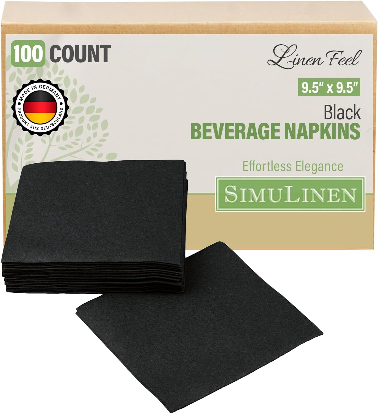 SimuLinen Paper Cocktail Napkins, Premium Disposable Beverage Napkins for Halloween, Thanksgiving and All Events, Absorbent & Durable Airlaid Material, Black, Pack of 100