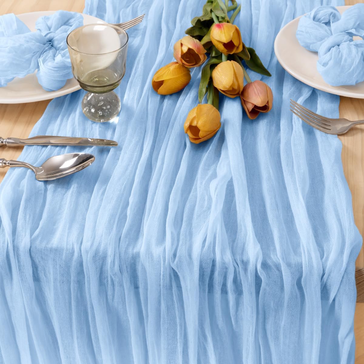 MLMC 3 Pack Light Blue Cheesecloth Table Runner Baby Blue Table Runner 10ft Sheer Rustic Cheese Cloth Baby Shower Decorations 35x120 Inches for Fall Birthday Gender Reveal Baby Shower Wedding Decor