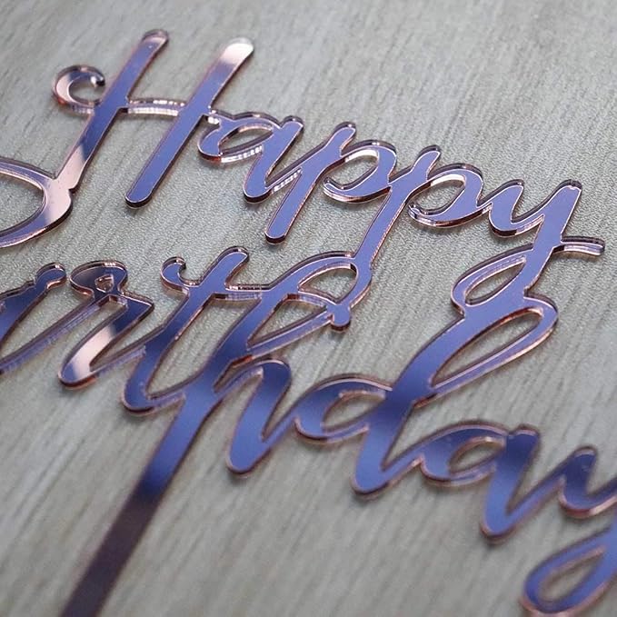 Happy Birthday Cake Topper - Birthday Party Decorations, Mirror Rose Gold Acrylic