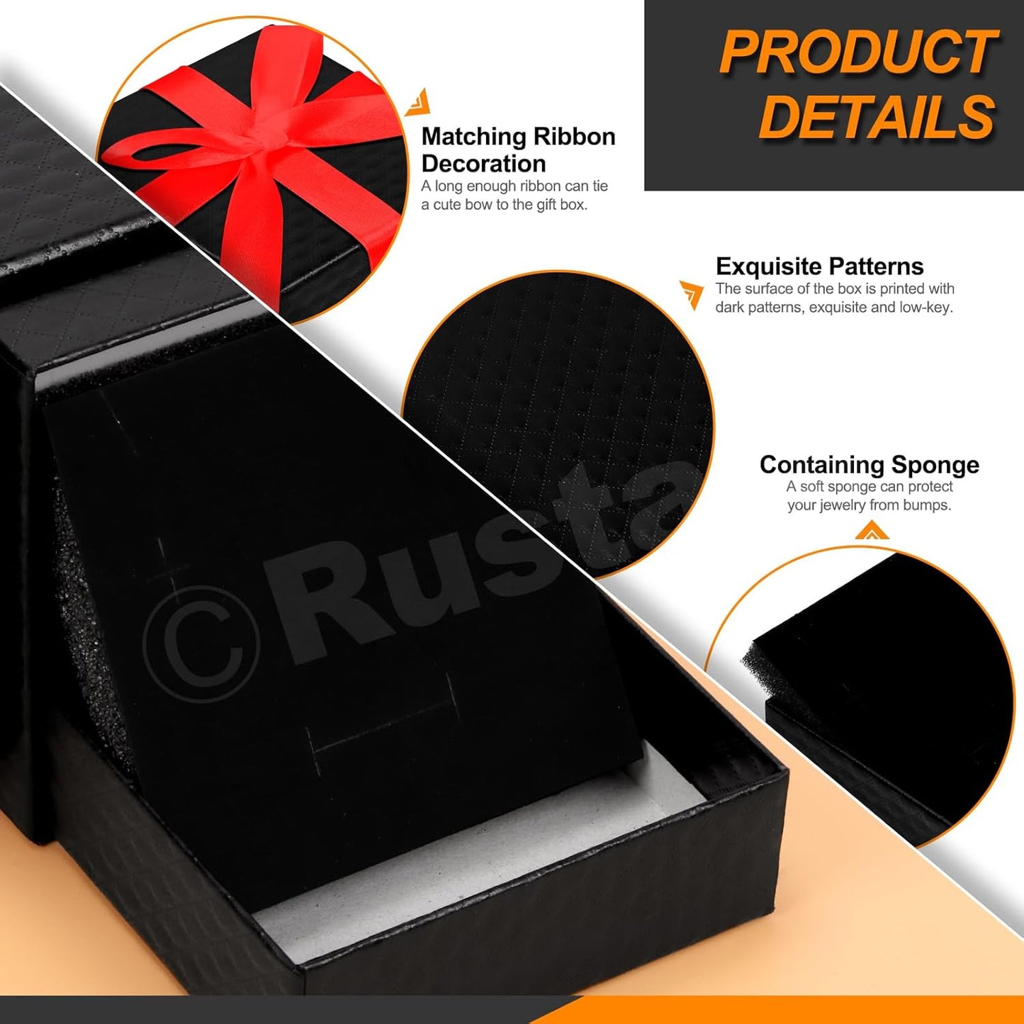 Rustark 12Pcs 9x9x3cm / 3.5x3.5x1 Inch Black Cardboard Jewelry Gift Boxes with Stain Ribbon and Scissor, Small Gift Box with Lid for Necklaces, Rings, Bracelets, Earrings, Pendant, Jewelry