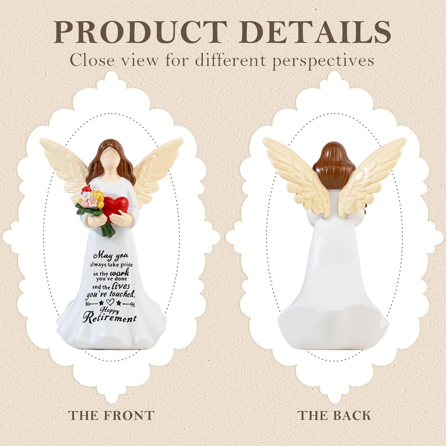 Retirement Gift for Woman, 7.1" Angel Figurine with Happy Retirement Card Home Decor Retired Gifts for Coworker Nurse Teacher Doctor Friend Farewell Going Away Retirement Party Decorations