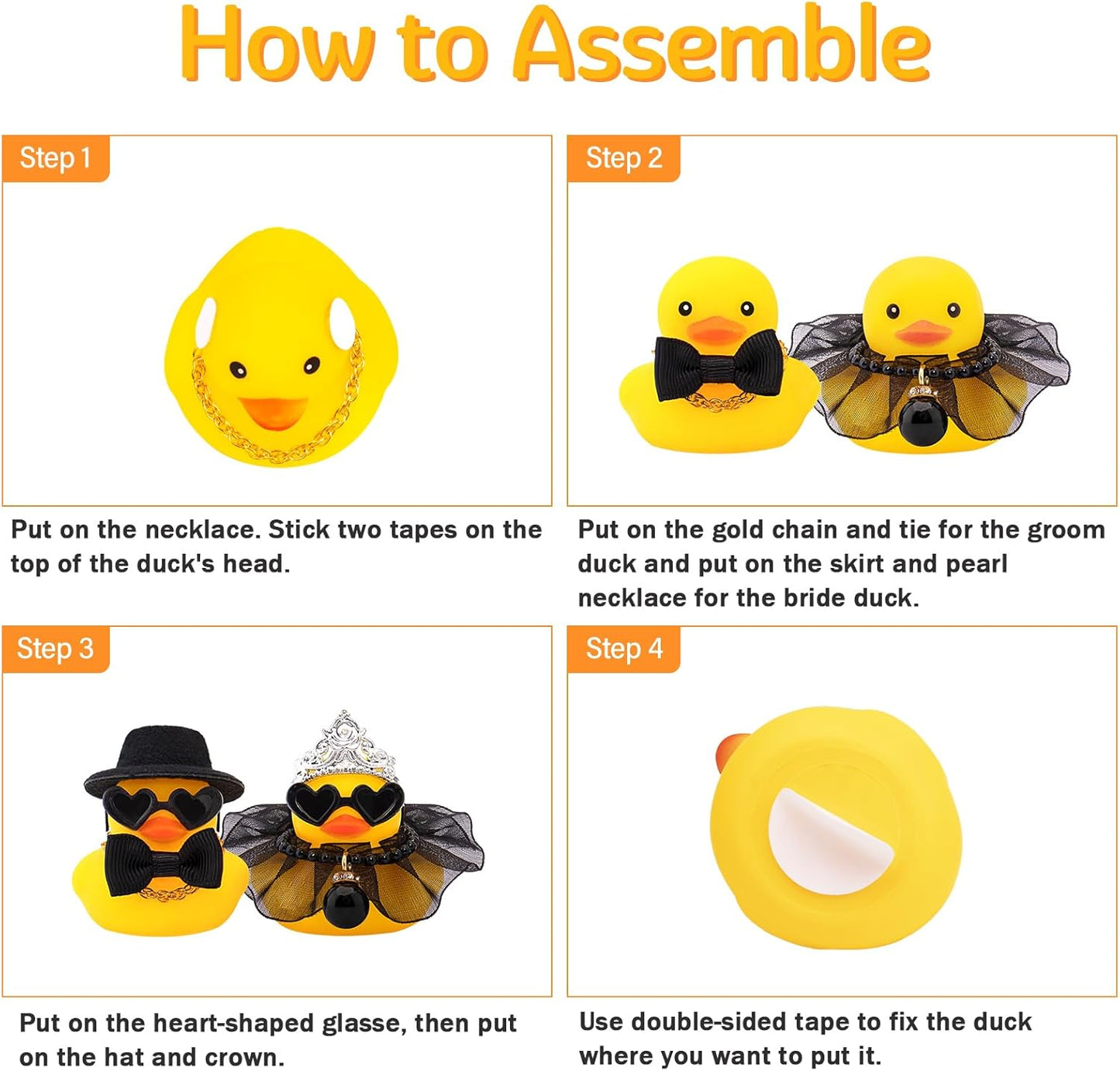 wonuu Pair Set of 2 Bride and Groom Rubber Ducks for Wedding Favors, Party Favors, Ceremony Gift Set, Marriage Souvenir, Marry Blessings, Aniversary Present, Black Dress&Soft Top Hat