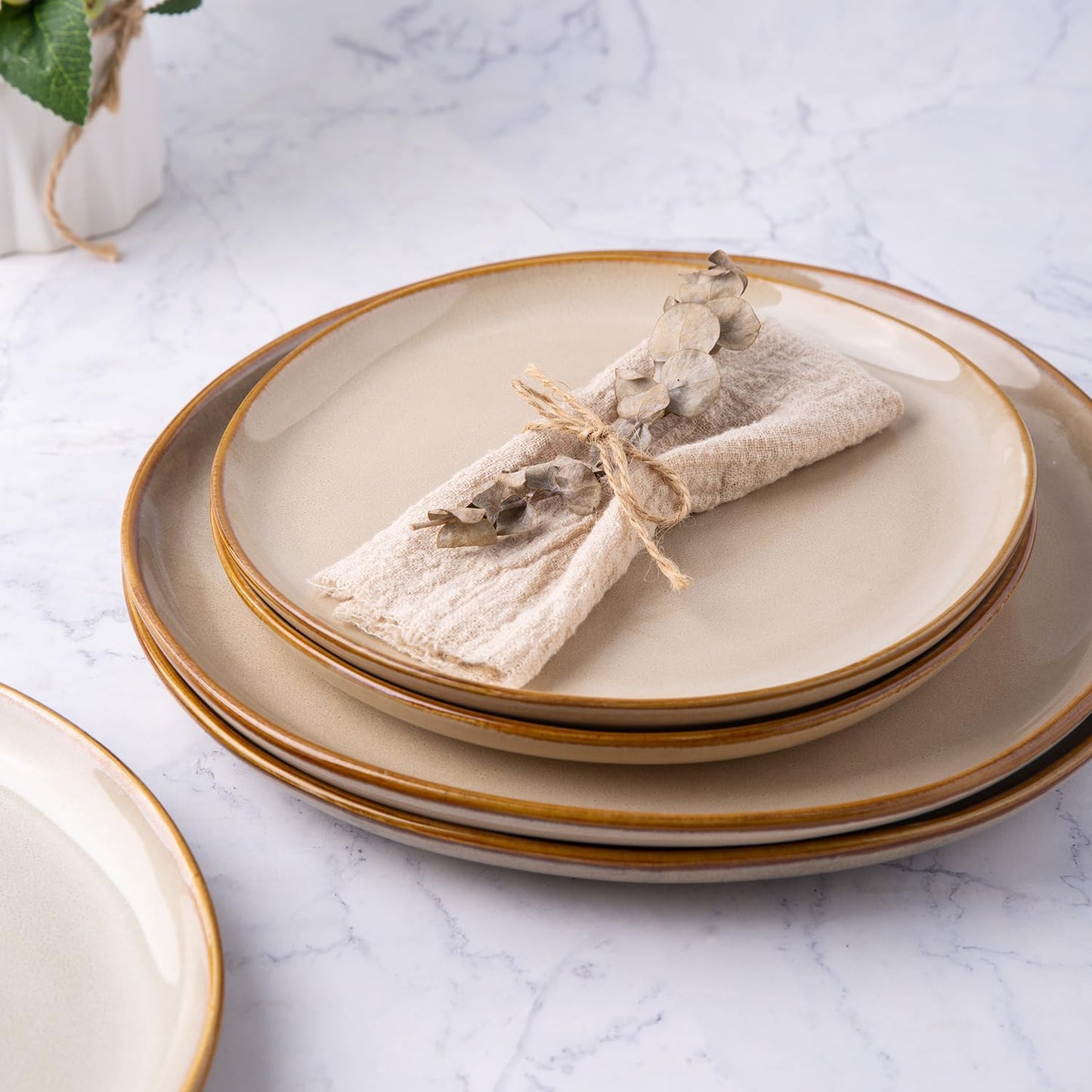 AmorArc Ceramic Dinner Plates Set of 4, 10.5 Inch Handmade Reactive Glaze Stoneware Plates, Large Rustic Shape Dinnerware Dish Set for Kitchen, Microwave & Dishwasher Safe, Scratch Resistant