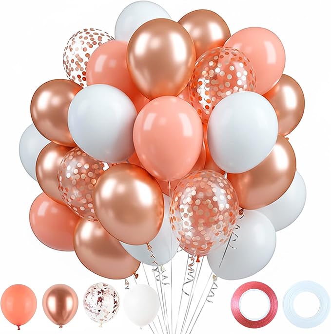 Rose Gold Balloons - 60PCS 12 Inch White Pearl,Rose Gold, Dark Red,Rose Gold Confetti Balloons for Wedding, Birthday, Baby Shower Party Decor