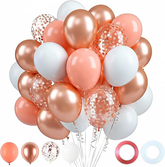Rose Gold Balloons - 60PCS 12 Inch White Pearl,Rose Gold, Dark Red,Rose Gold Confetti Balloons for Wedding, Birthday, Baby Shower Party Decor