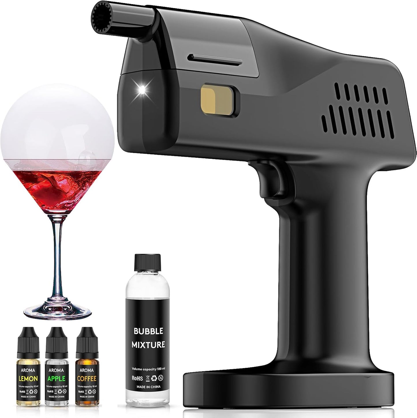 Smoke Gun Bubble Maker, Includes Aromas and Edible Bubbles, for Cocktail Drinks and Enhancing The Flavour of Food, Bar/Home Use (Set)